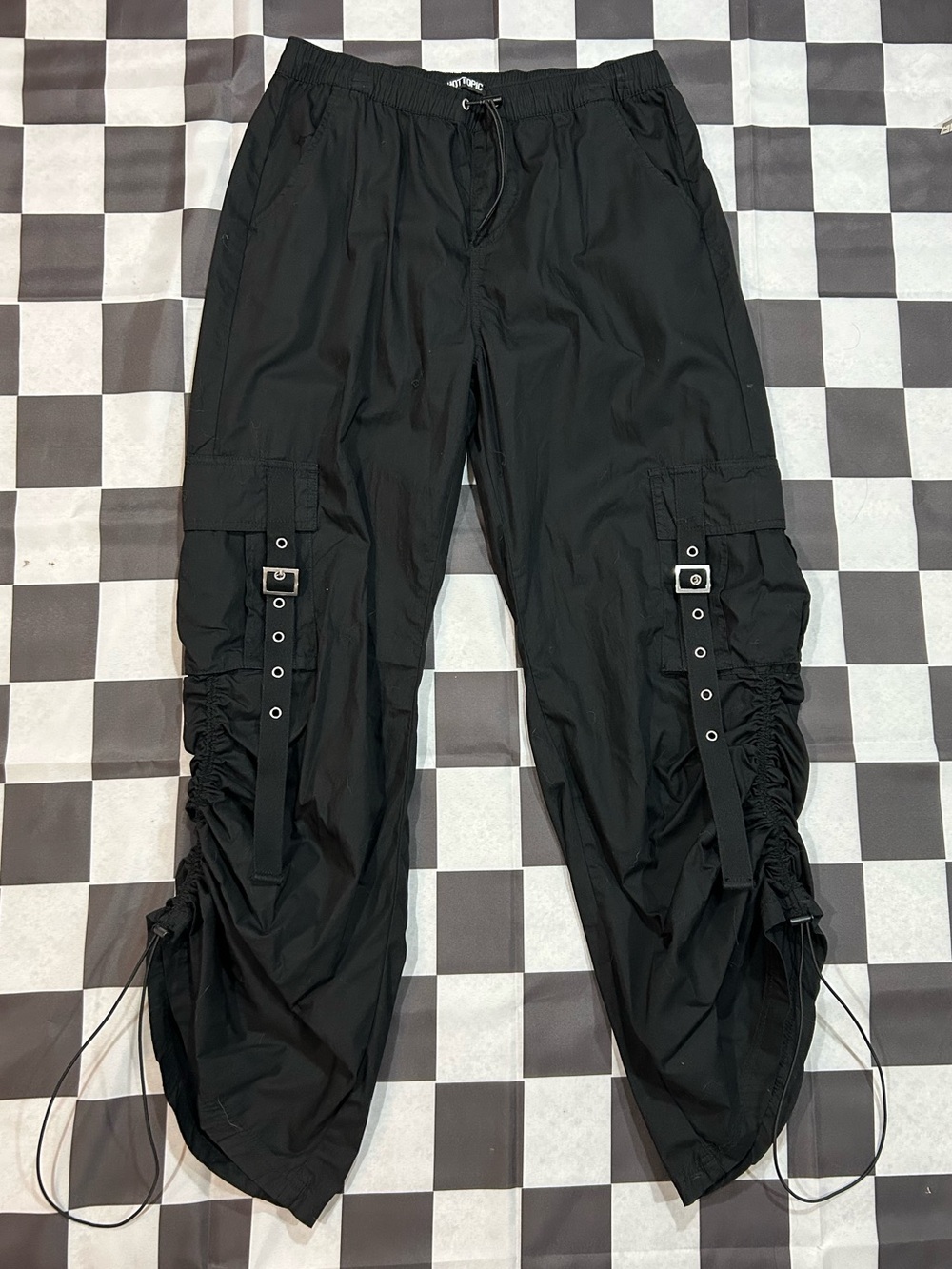Hot Topic Black Parachute Strappy Drawstring Pants